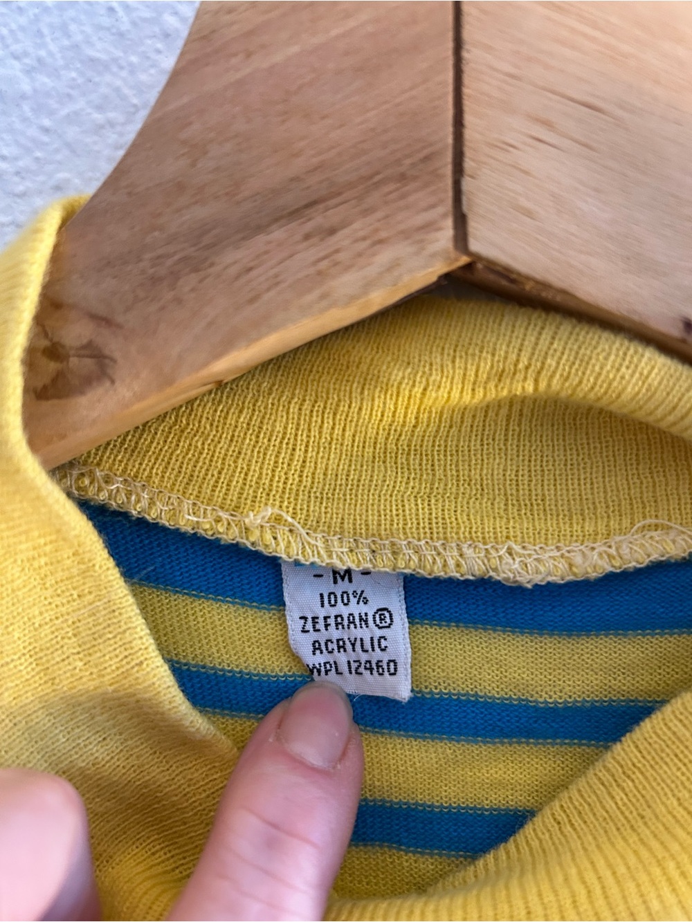 Vintage 70s Striped Ringer T Shirt Yellow Blue Acrylic - Picture 2 of 3